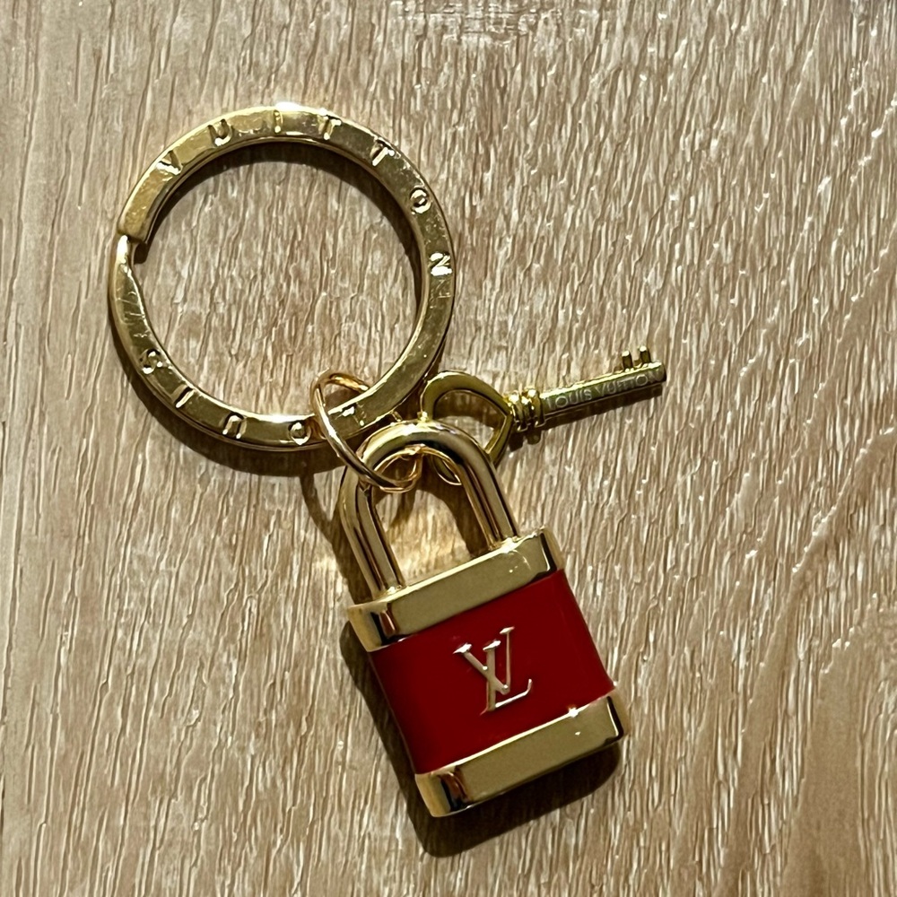 Upcycled LV Gold and Red Padlock Key Ring